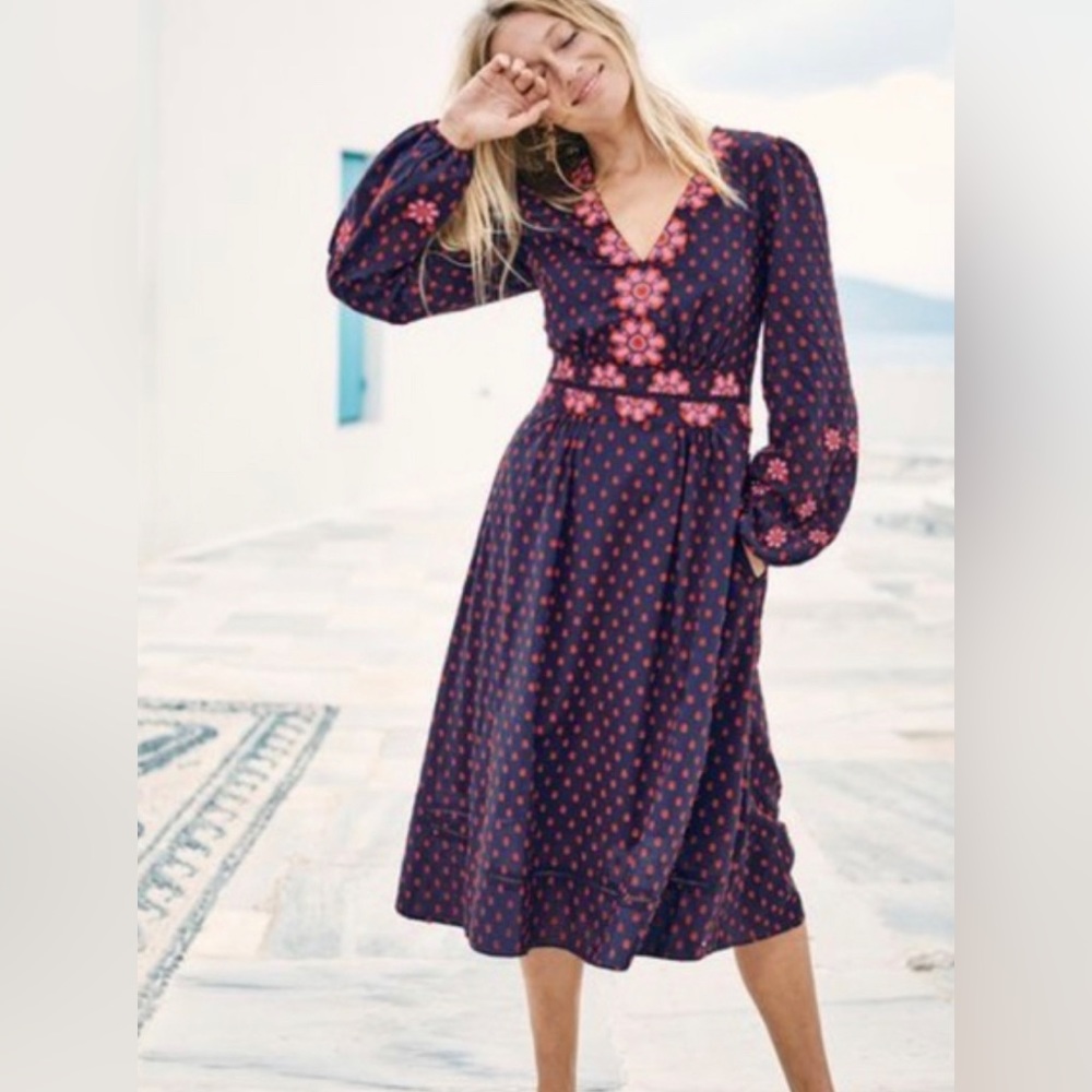 Boden Flossie Embroidered Midi Dress